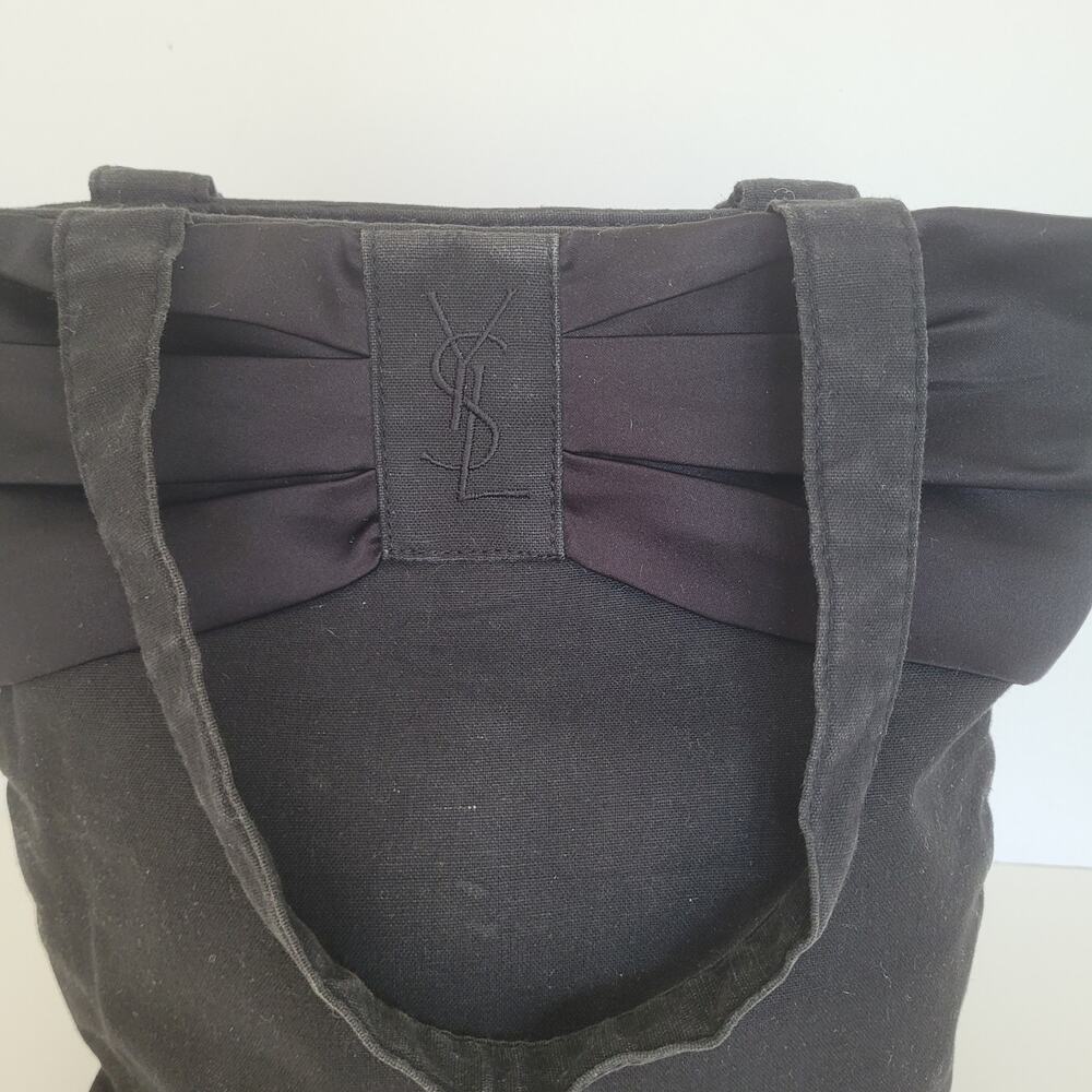 Yves Saint Laurent YSL Parfums Tote Bag Black Large Shoulder Bag Cotton Bow Logo - Picture 8 of 12